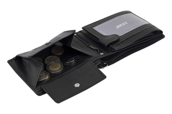 LEAS Geldbörse Herren kompakt mit RFID Schutz und Kette, Biker Herren Geldbeutel für die Hosentasche in Echt-Leder, Portmonee im Querformat, schwarz